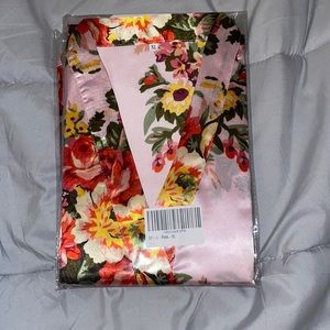 Floral pink silk robe